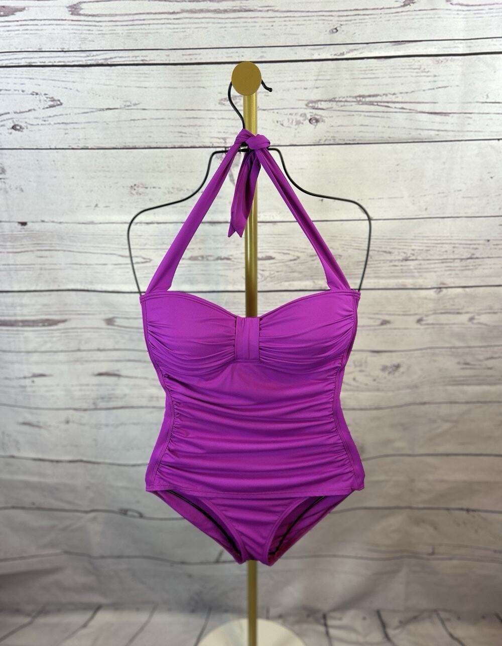 Tommy Bahama Women’s Magenta Halter One Piece Swimsuit Ruched Tummy Control Sz 6